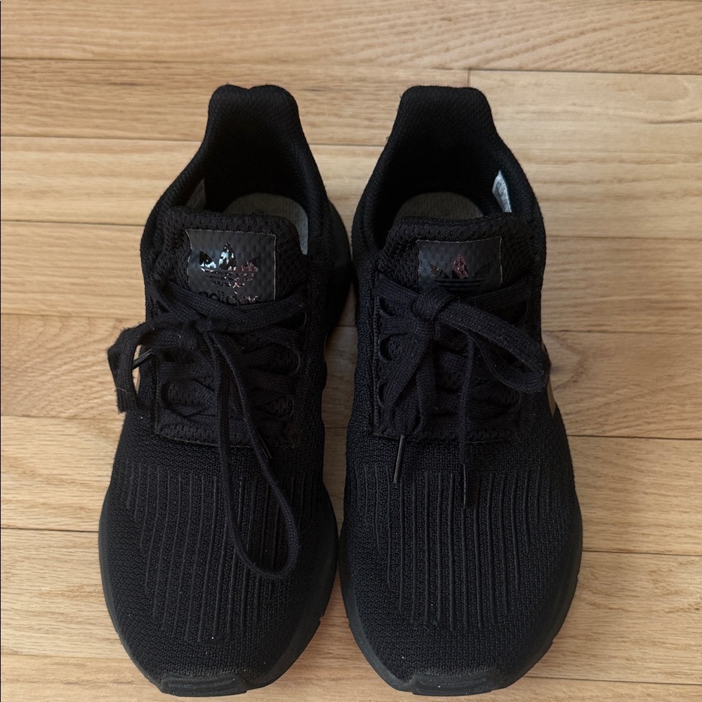 Adidas Black Knit Lace-Up Slip-on Sneakers with Signature Three Stripes